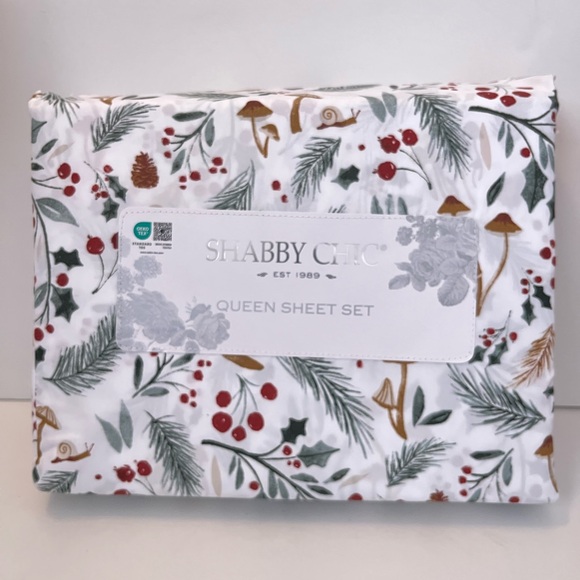 Shabby Chic Other - Shabby Chic Boho Queen Size Sheet Set Mushrooms Holly Berries Snails